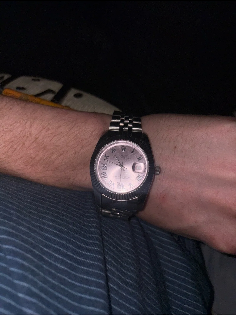 Men's Stainless Steel Wristwatch with Pink Dial